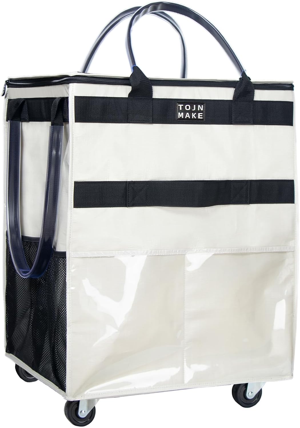 Reusable Grocery Bag On Wheels with 8 Pockets and Zipper Cover