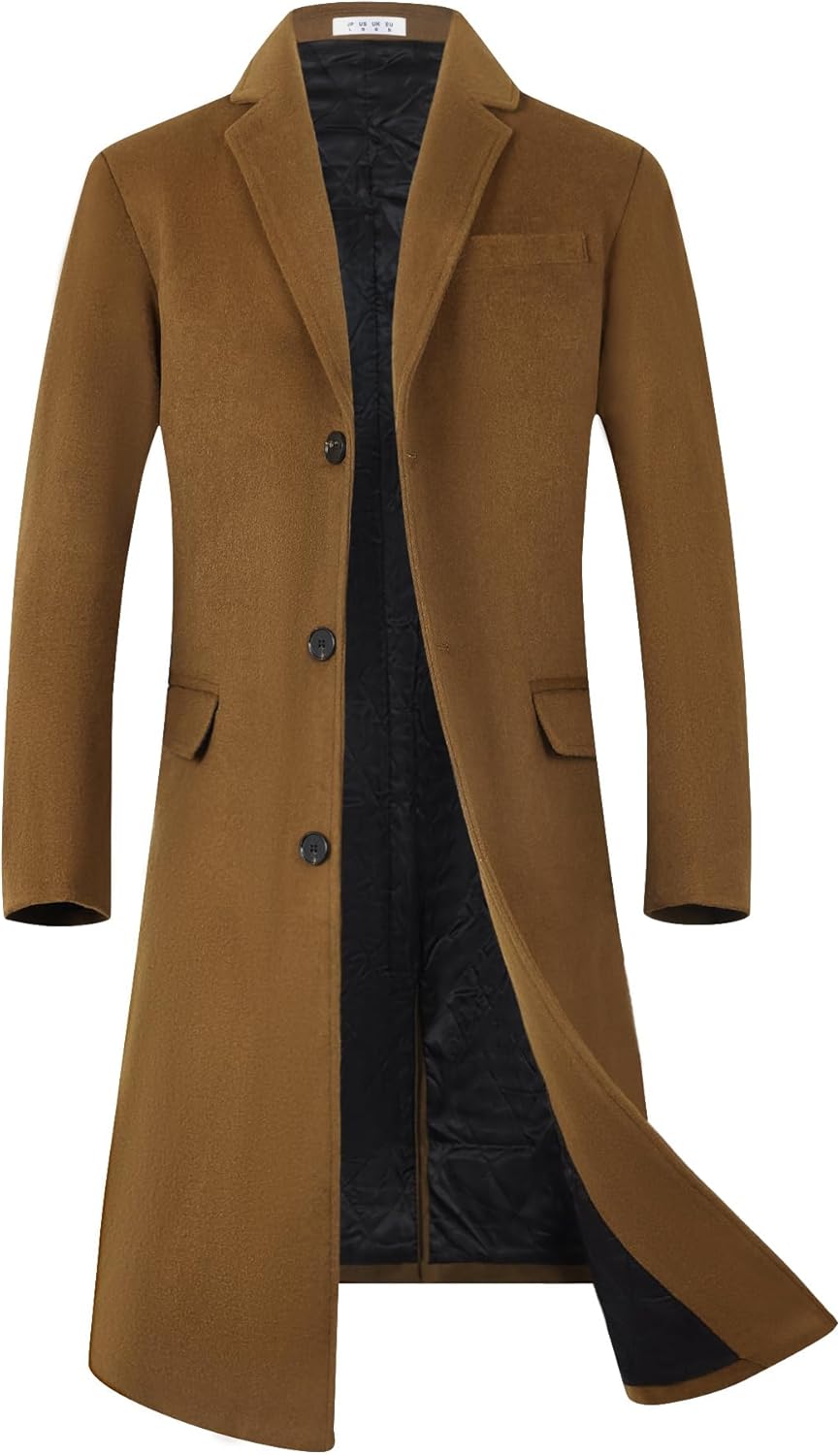 ELETOP Men's Trench Coat Winter Wool Jacket for Business Style