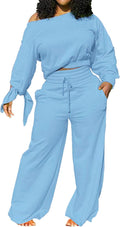 2 Piece Womens Sweatsuit Set - Long Sleeve Top and Wide Leg Pants