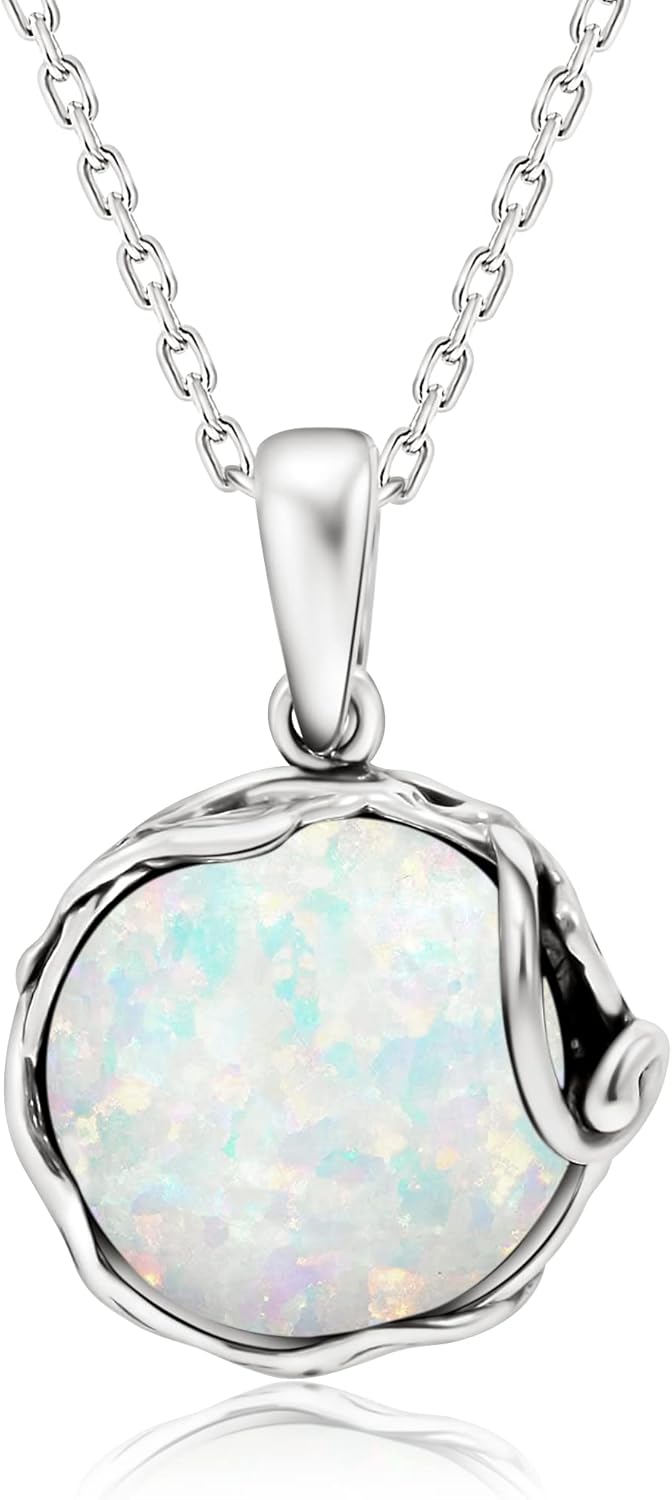 Stunning 14mm Round White Opal Necklace for Women - 50cm Chain