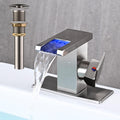 LED Bathroom Sink Faucet with Brushed Nickel Waterfall Design