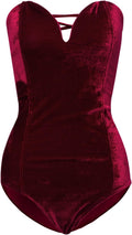 Women Strapless Velvet Bodysuit with Lace Up Design for Parties