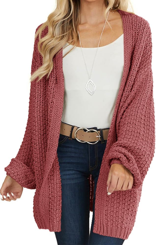 Maroway Womens Cardigan Open Front Chunky Knit Sweater Outwear
