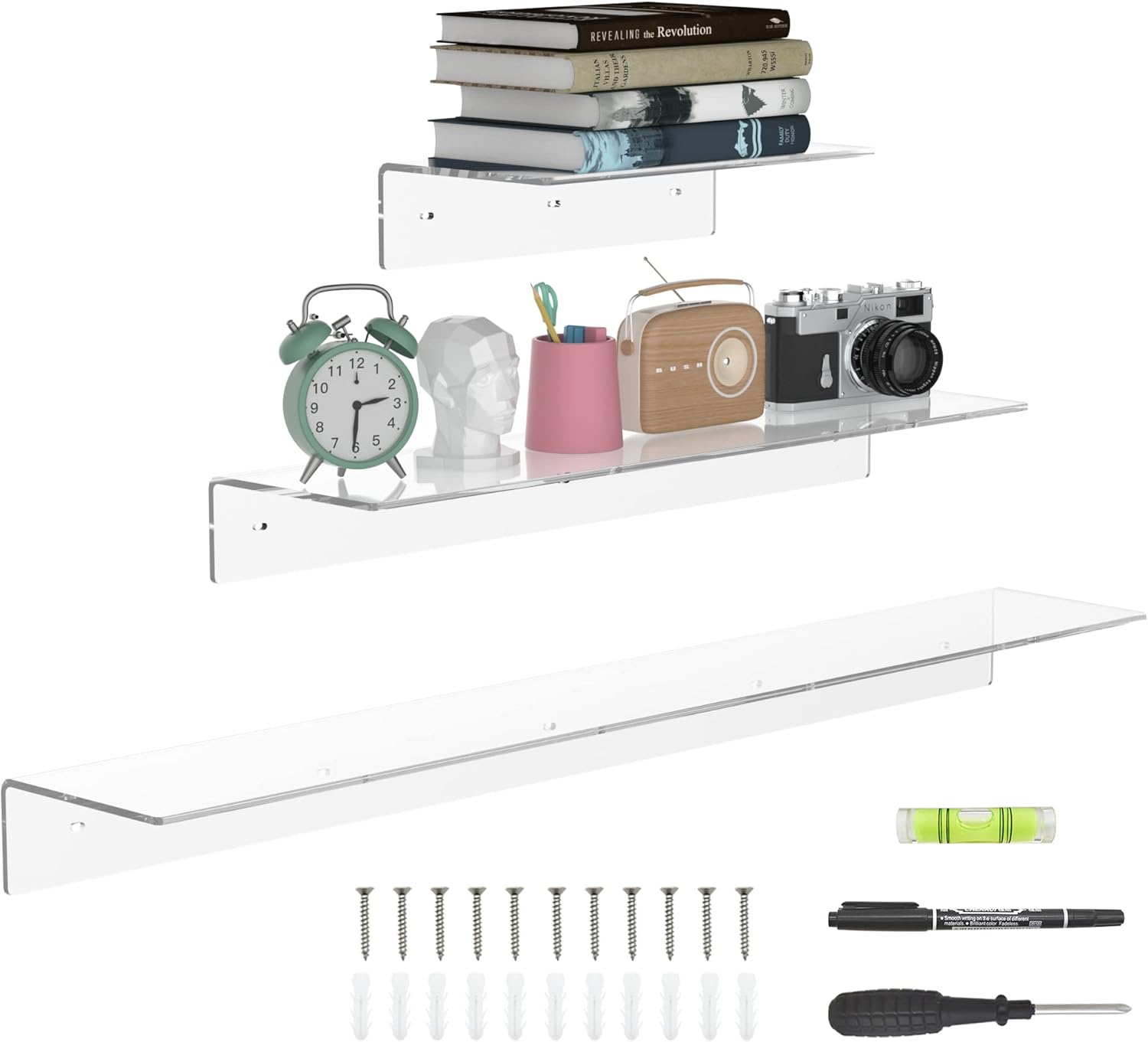 Acrylic Wall Shelves for Displaying Plants and More - 36 24 12 in