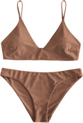 Women's Solid Spaghetti Strap Bralette Bikini Set - Ribbed High-Cut