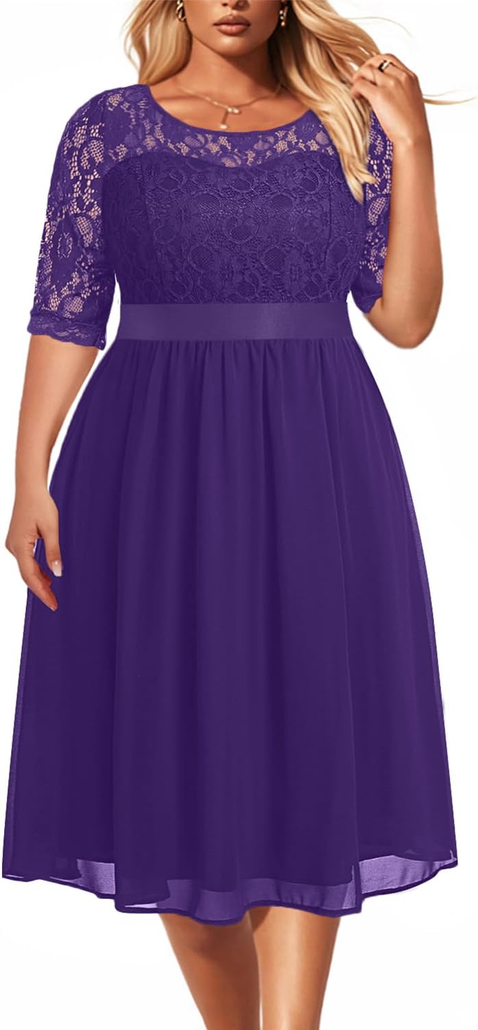 Elegant Plus Size Lace Chiffon Wedding Guest Dresses for Women