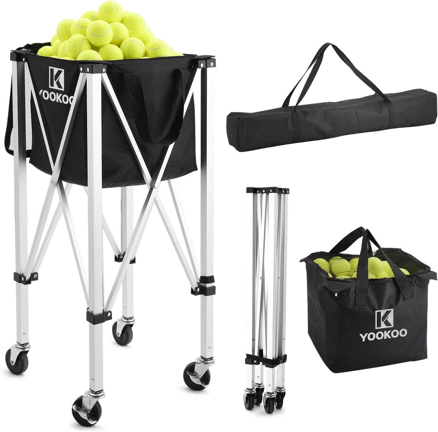 YooKoo Tennis Ball Hopper for 150 Balls - Portable & Foldable