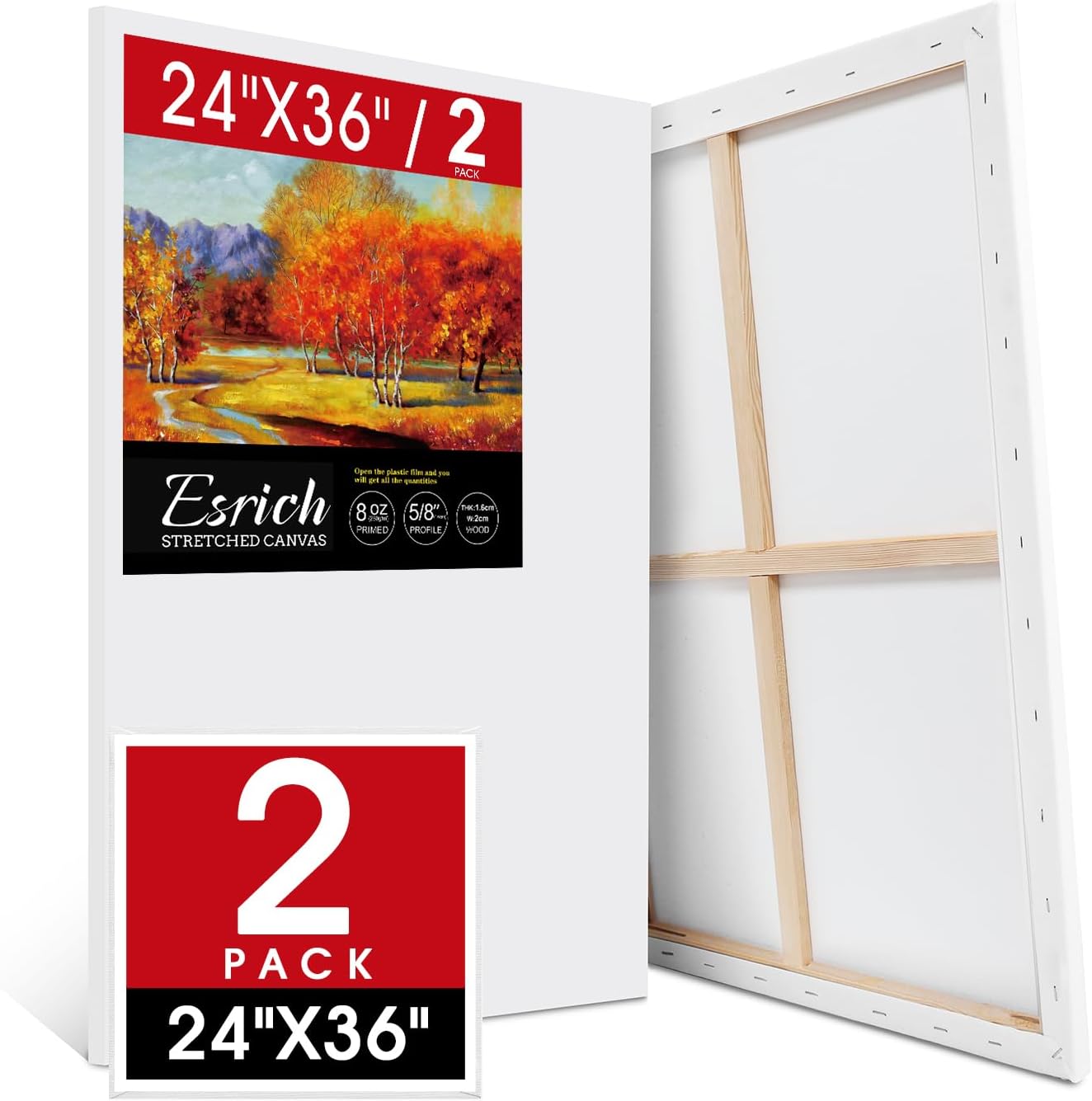 ESRICH Stretched Canvas for Painting 24x36 Inch, 2 Pack Set