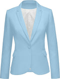 Womens Notched Lapel Pockets Button Work Blazer Jacket - Polished