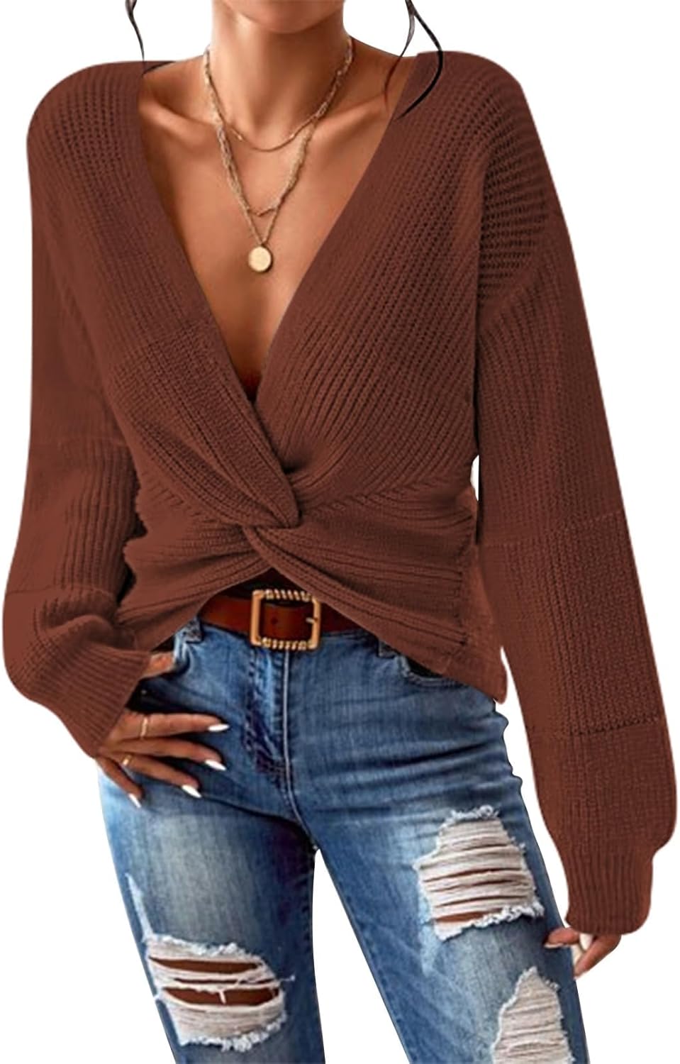 Pink Queen Women's Casual Pullover Sweater with Twist Knot Design