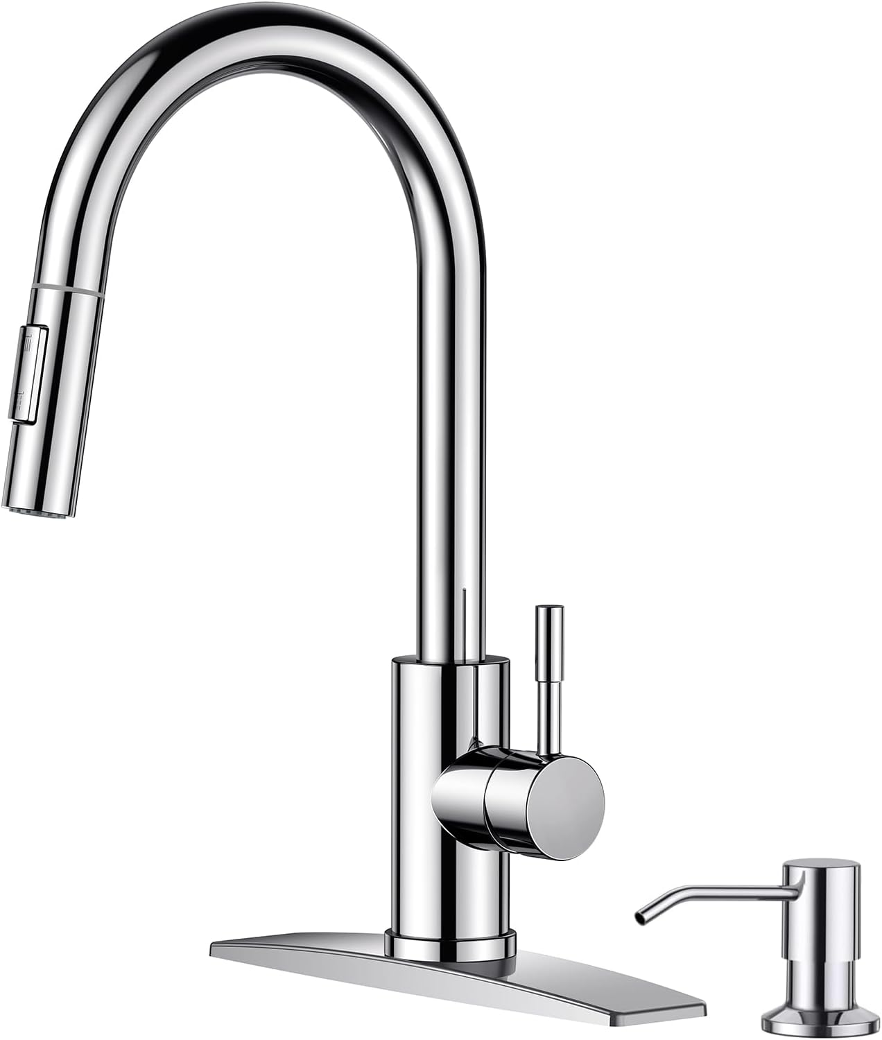 FORIOUS Chrome Kitchen Faucet with Soap Dispenser for Modern Homes