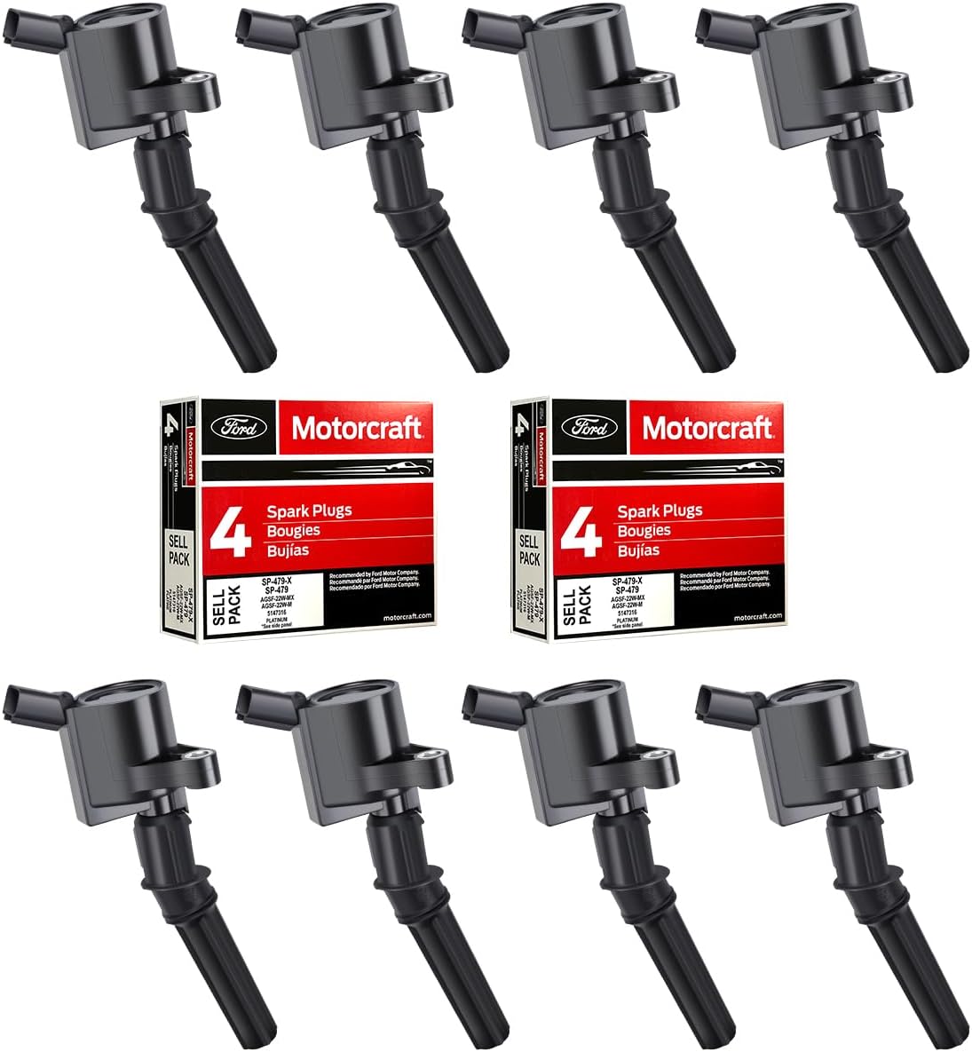 MAS Set of 8 Ignition Coils and Spark Plugs for Ford Vehicles