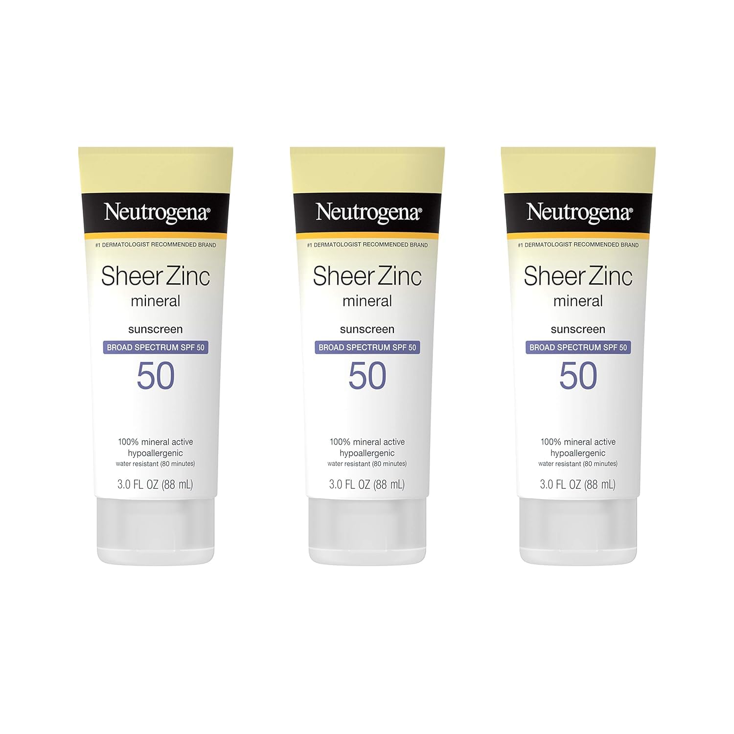 Neutrogena Mineral Sunscreen SPF 50 for Sensitive Skin, 3 Pack