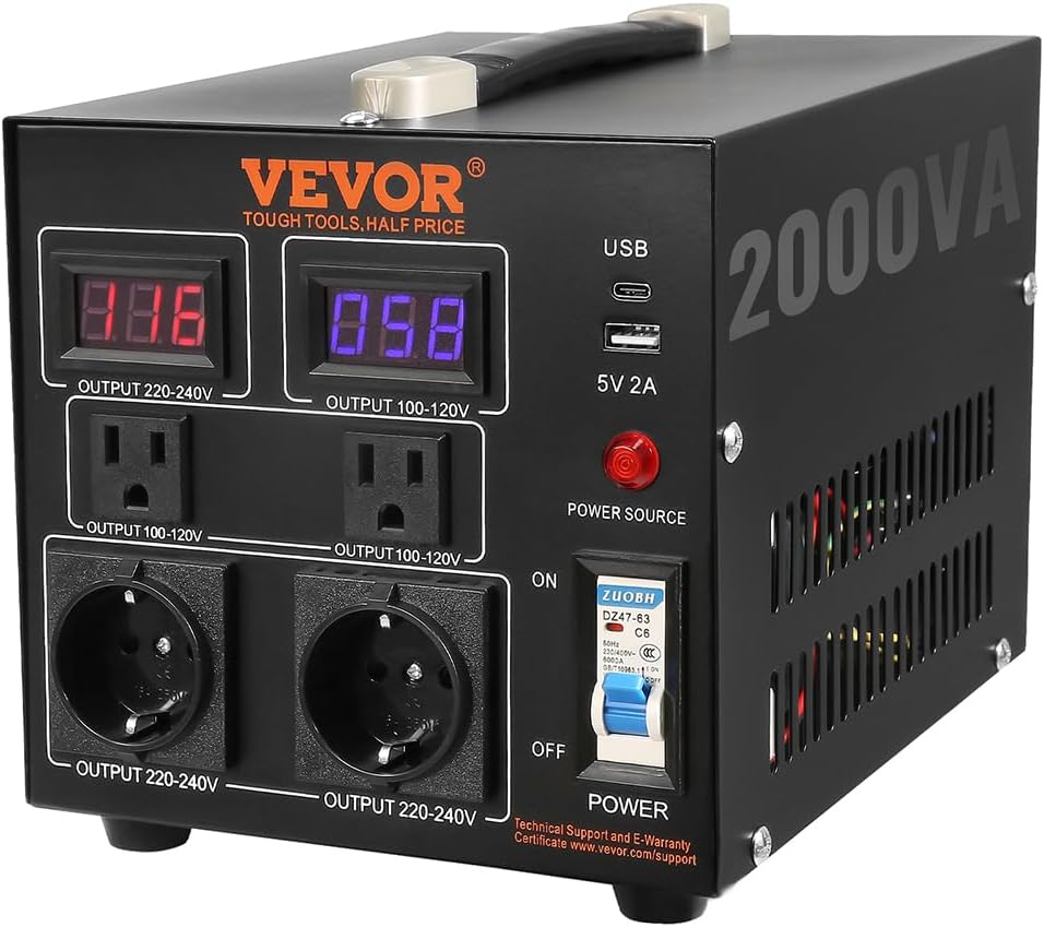 VEVOR 2000W Voltage Converter Transformer for Step Up/Down Use