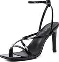 Black Strappy Heels for Women - 10cm Stiletto Square Toe