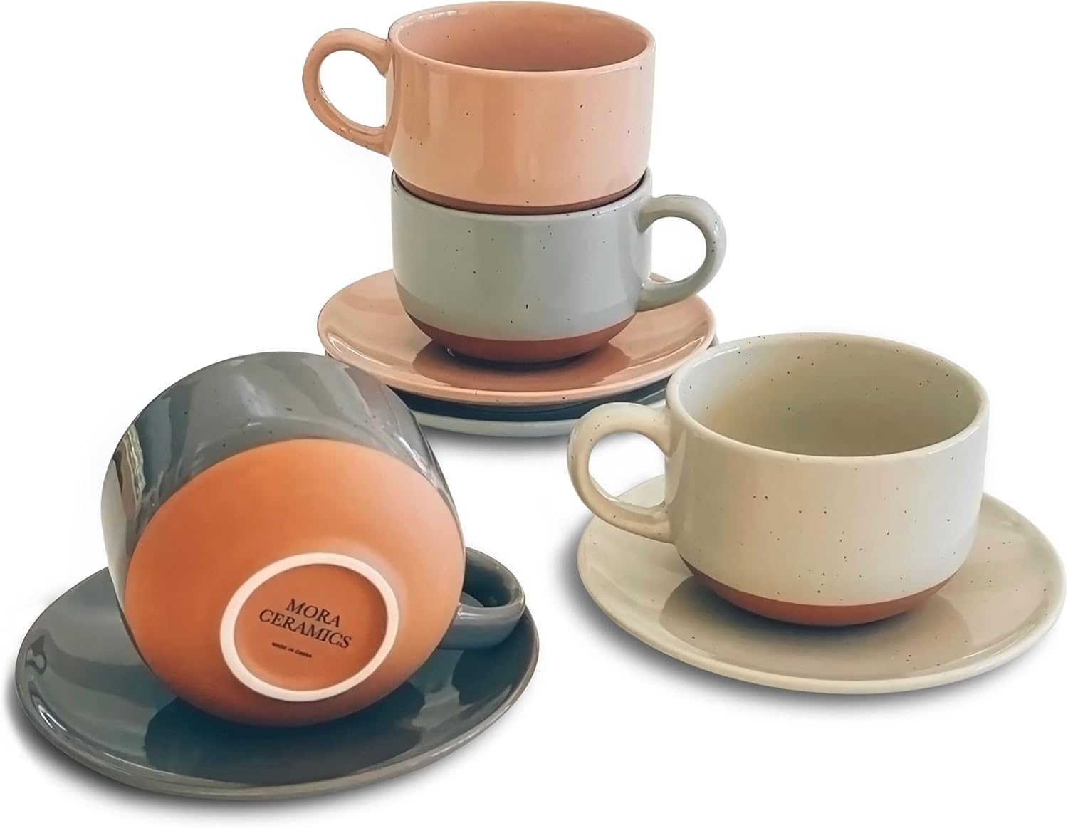 Mora Ceramics 8oz Cappuccino Mug Set of 4 - Perfect for Coffee