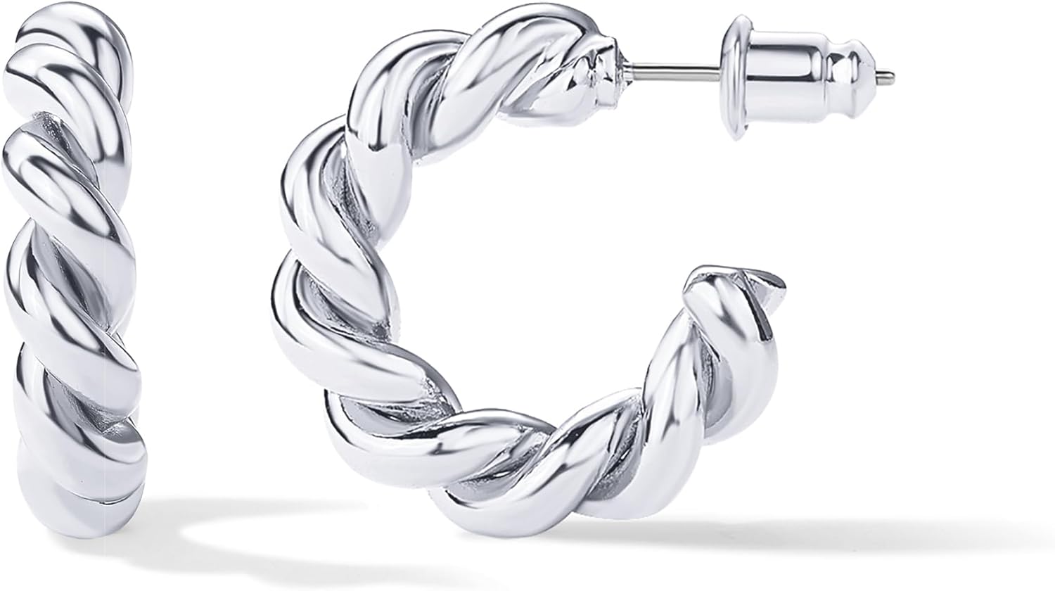 14K Gold Plated Twisted Rope Round Hoop Earrings for Women