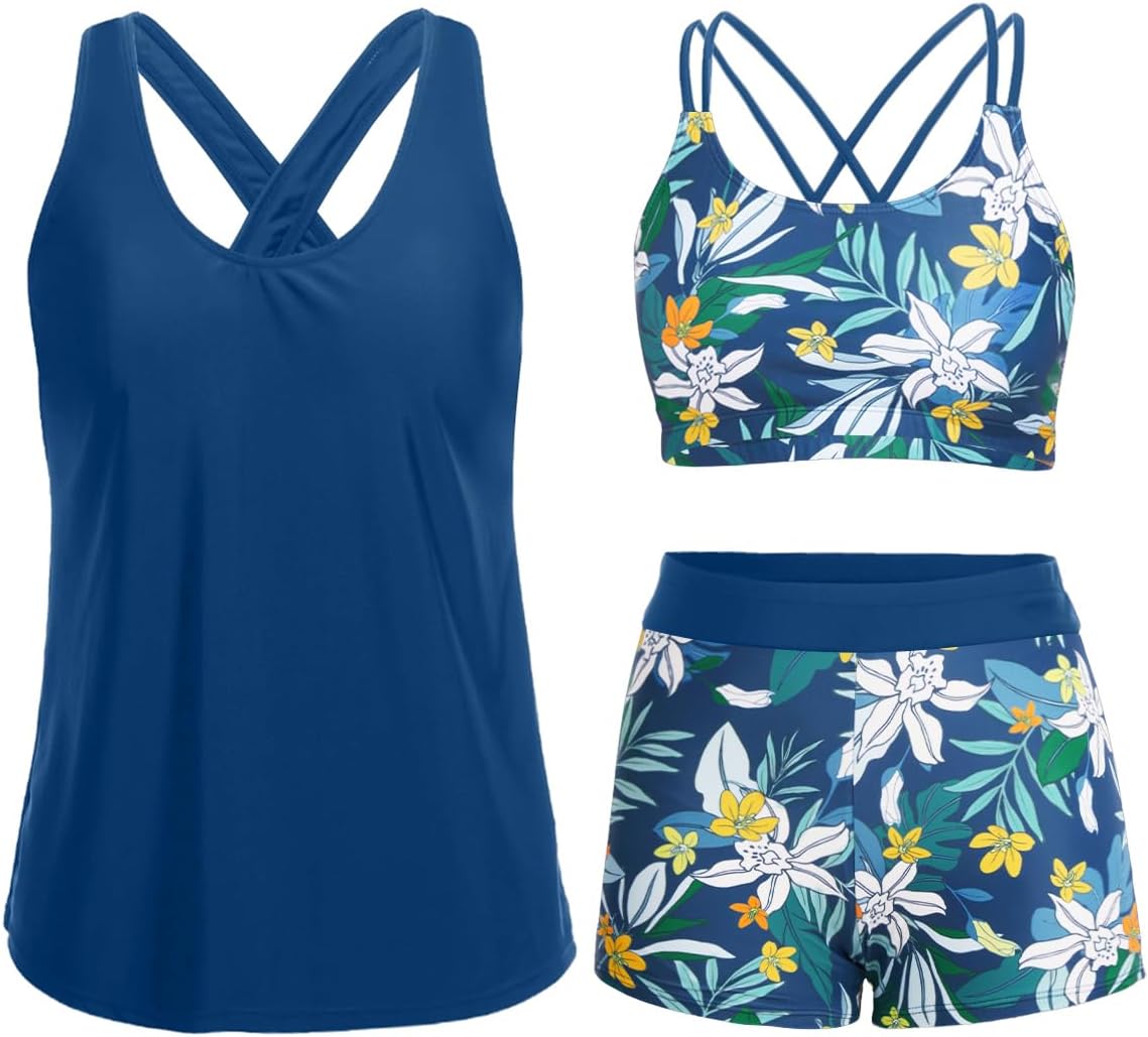 Stylish 3 Piece Tankini Swimsuits for Women with Tummy Control