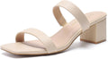 Women Two Strap Open Toe Heels Sandals - Chunky Low Heel Comfort
