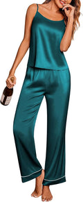 Ekouaer Women Satin Pajamas Set Soft Camisole and Pants with Pockets