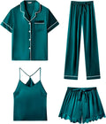 Silk Satin Pajama Set for Women 4-Piece Ruffled Sleepwear - Soft