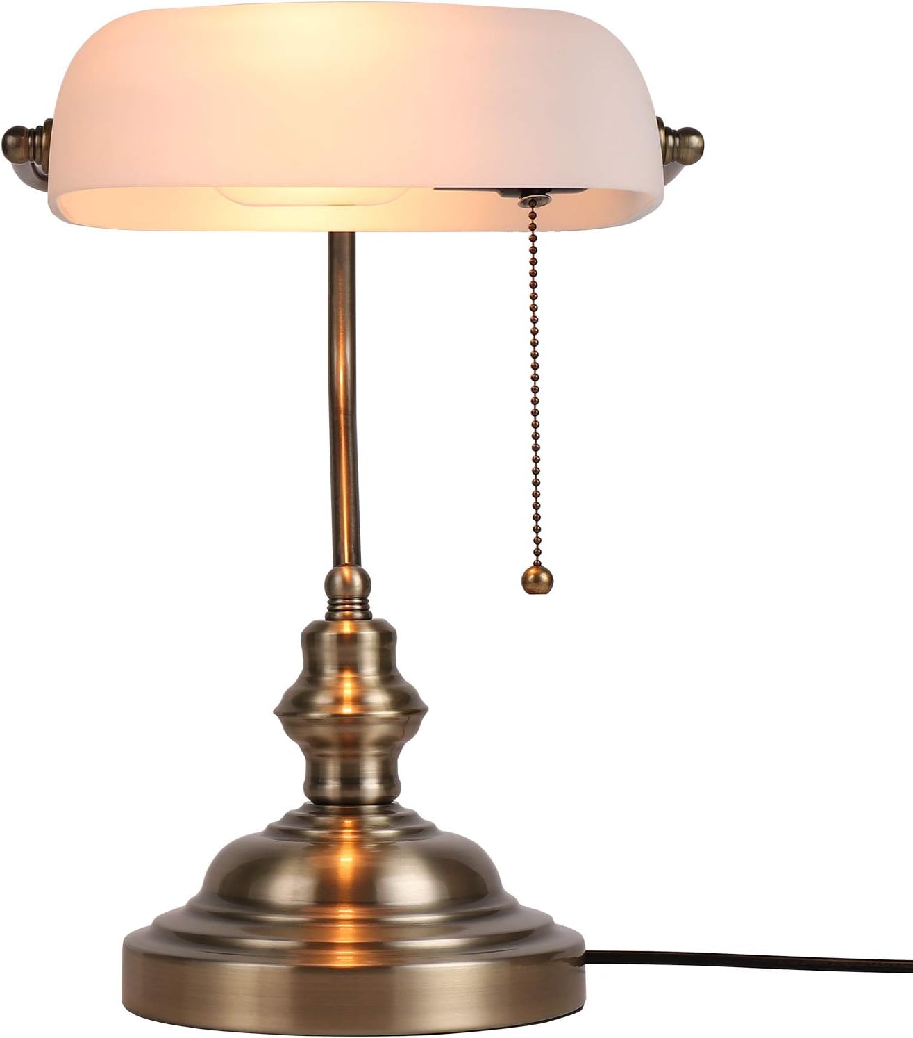 Newrays Glass Bankers Desk Lamp with Pull Chain Switch Fixture