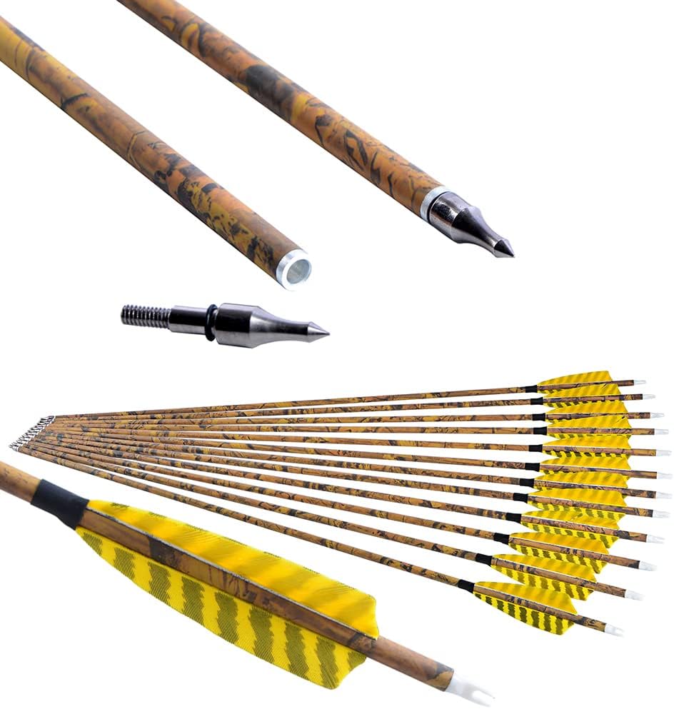 30 Archery Carbon Arrows with Turkey Feather Tips for Hunting