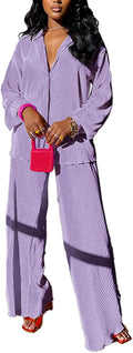 kaimimei Casual 2 Piece Outfit for Women - Linen-Effect Button Down