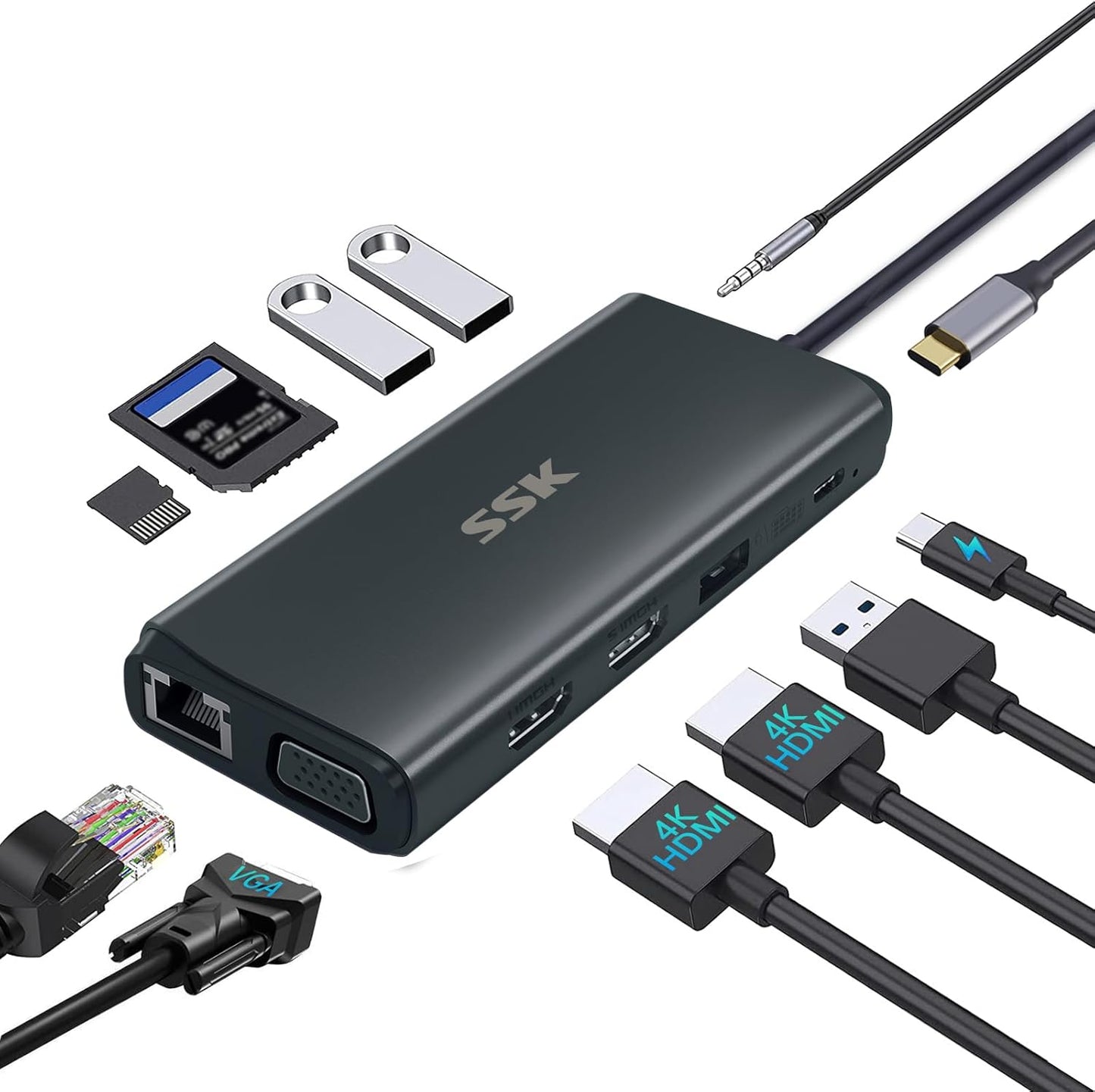 SSK 11-in-1 Dual Monitor USB C Hub