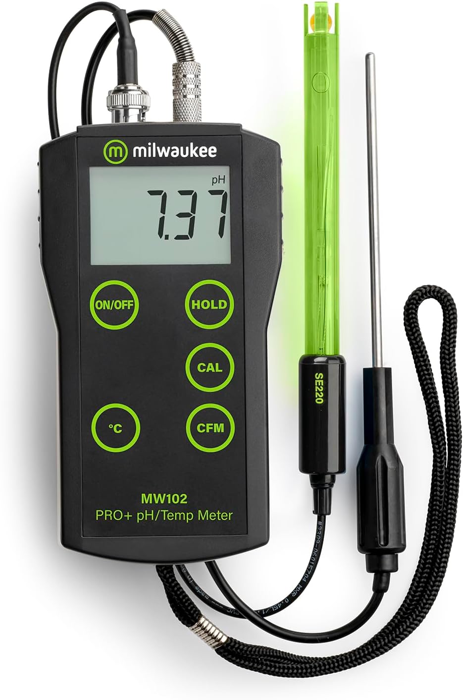 pH/Temperature Portable Meter with High Accuracy and LCD Readout