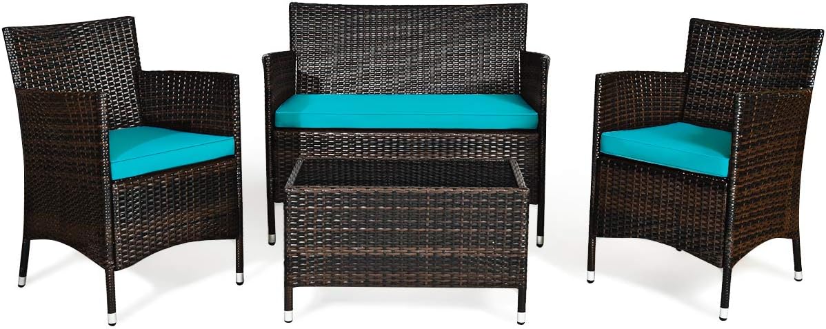 Goplus 4-Piece Rattan Patio Set for Outdoor and Indoor Use