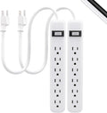 GE 6-Outlet Power Strip 2 Pack - Heavy Duty, Grounded, Wall Mount