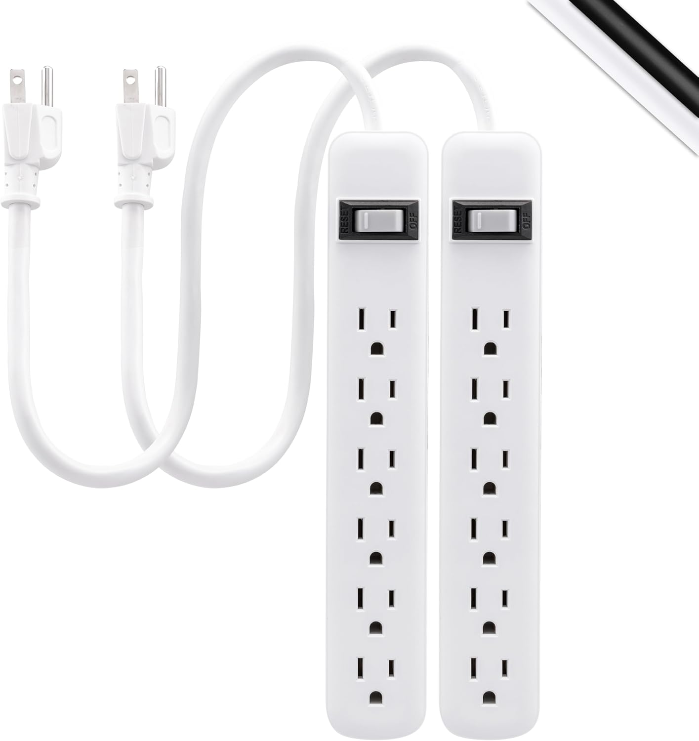 GE 6-Outlet Power Strip 2 Pack - Heavy Duty, Grounded, Wall Mount