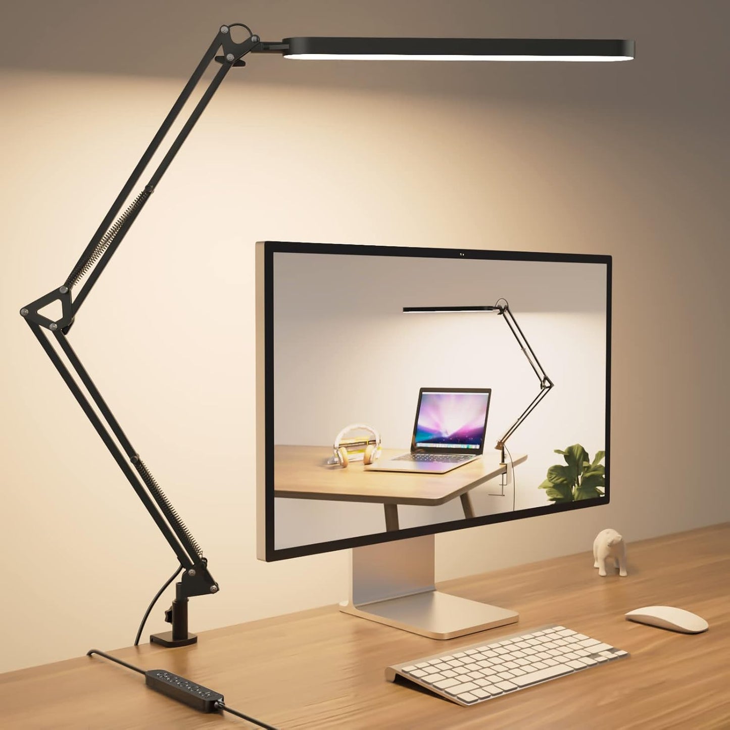 SKYLEO 12W LED Desk Lamp - Adjustable Swing Arm - 5 Color Modes & 11 Brightness Levels - Memory & Timmer - Black