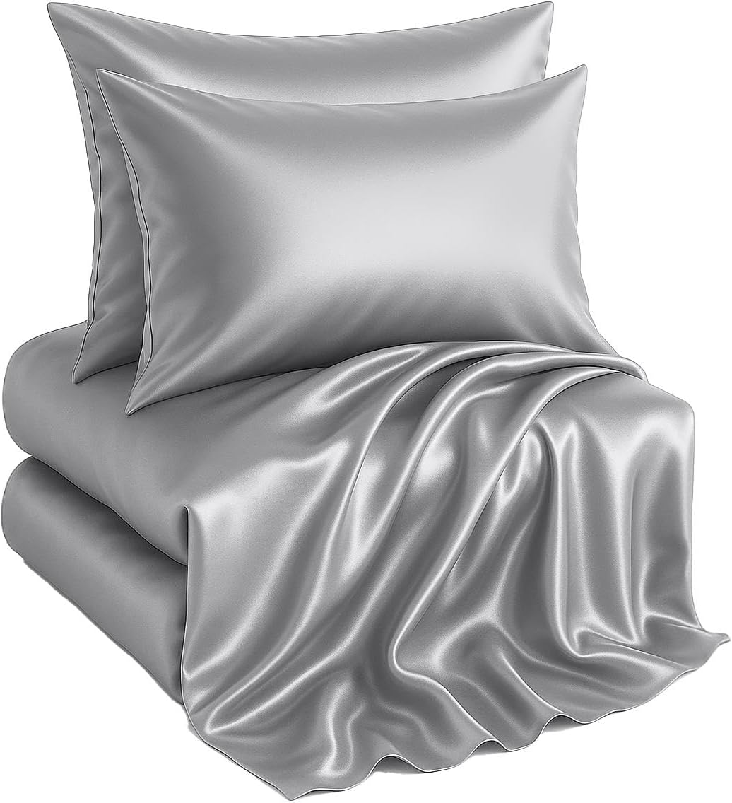Casa Platino King Size Satin Bed Sheets Set - Ultra Soft Comfort