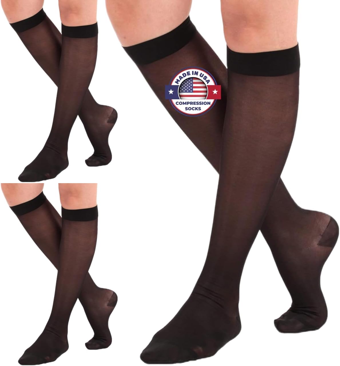 Sheer Compression Stockings for Women - 15-20mmHg Support