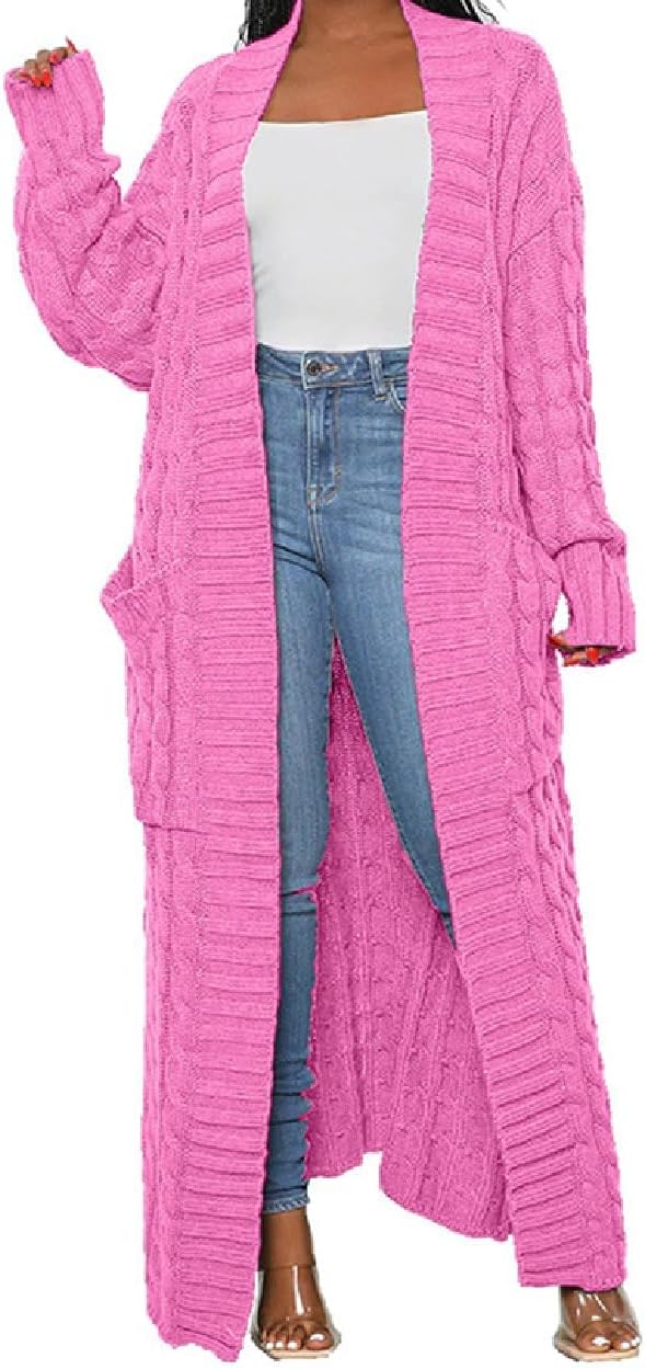 Womens Thin Stylish Cable Knit Dual Extra Long Maxi Cardigan