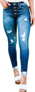 Ripped Skinny Jeans for Women - Stretchy Frayed Split Ankles