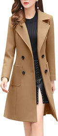 Women's Notched Collar Double Breasted Wool Blend Overcoat - Knee