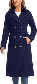 Women's Waterproof Long Trench Coat Double Breasted Classic Lapel
