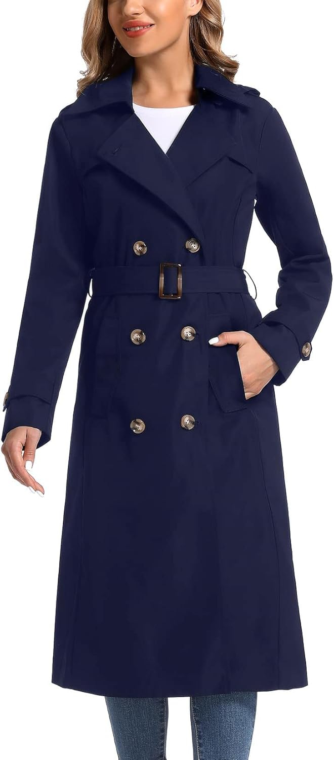 Women's Waterproof Long Trench Coat with Removable Hood