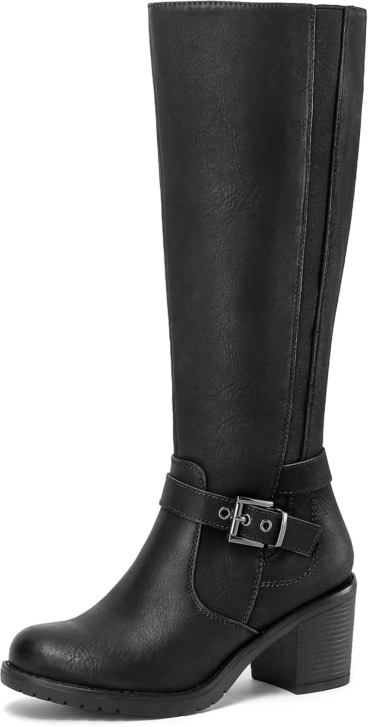 mysoft Women's Knee High Boots with Chunky Block Heels