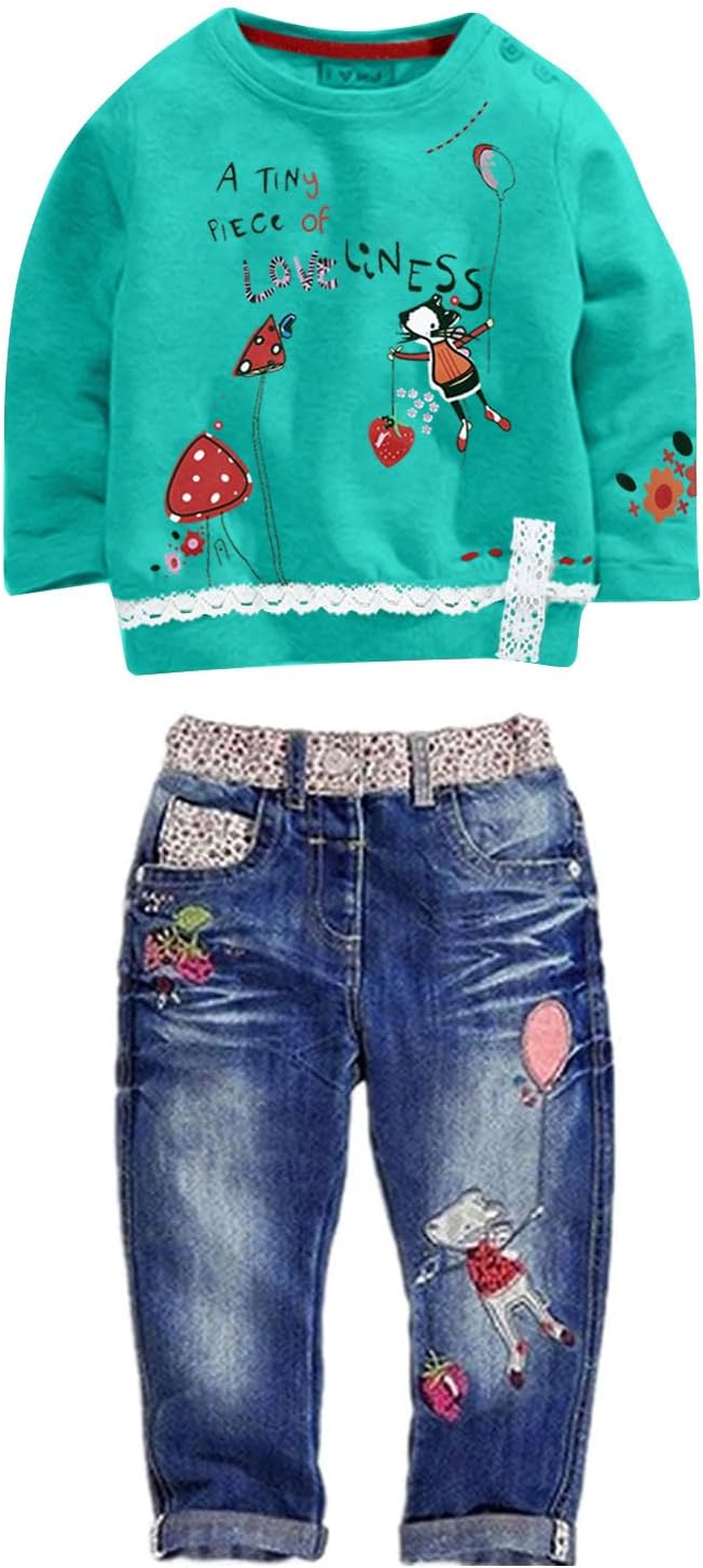 Toddler Girl Clothes Long Sleeve Top and Jeans Outfit Set