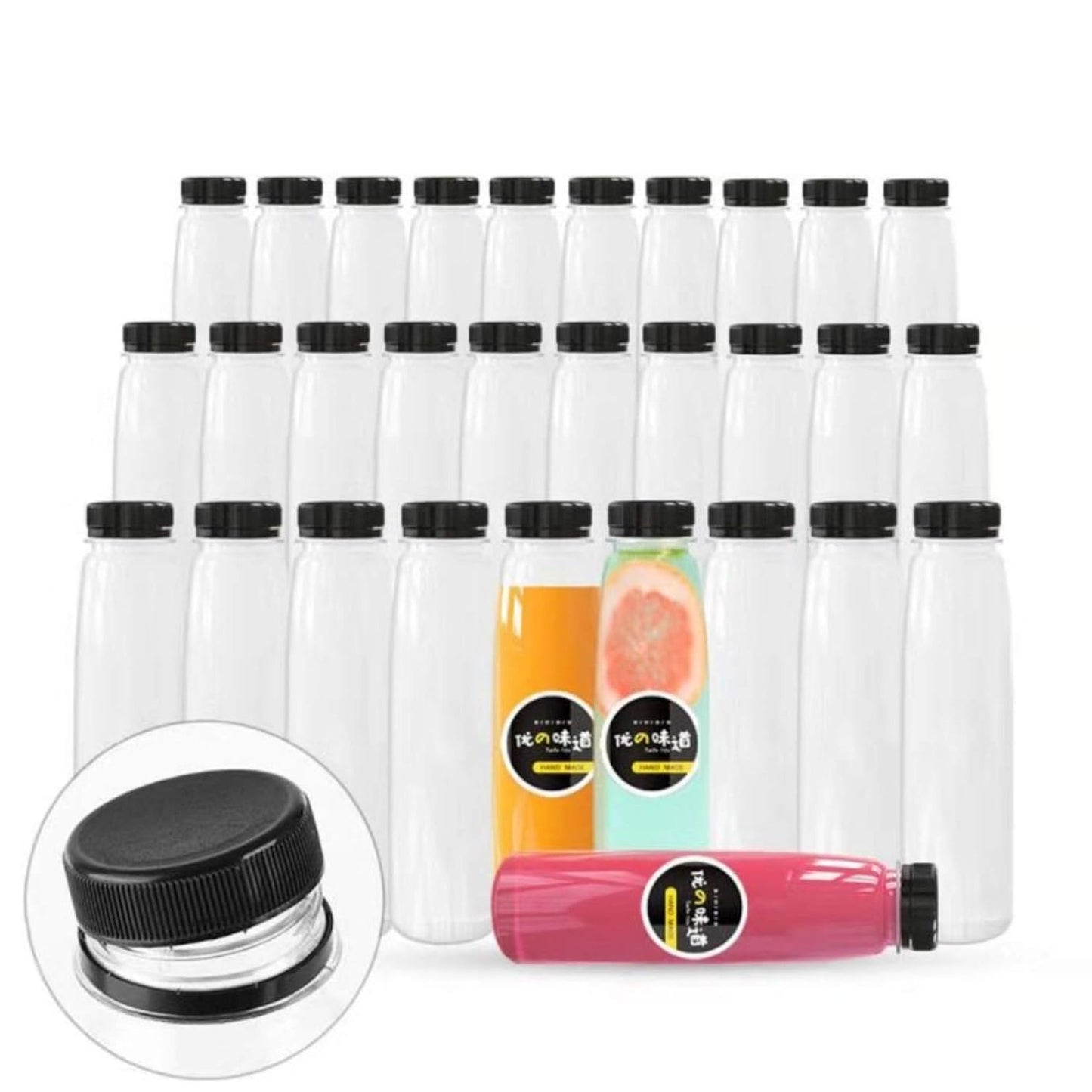 12oz Plastic Juice Bottles with Caps for Smoothies and More