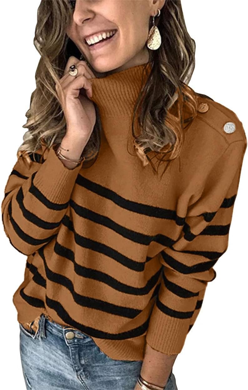 KIRUNDO Fall Sweaters for Women: Trendy Striped Turtleneck Style