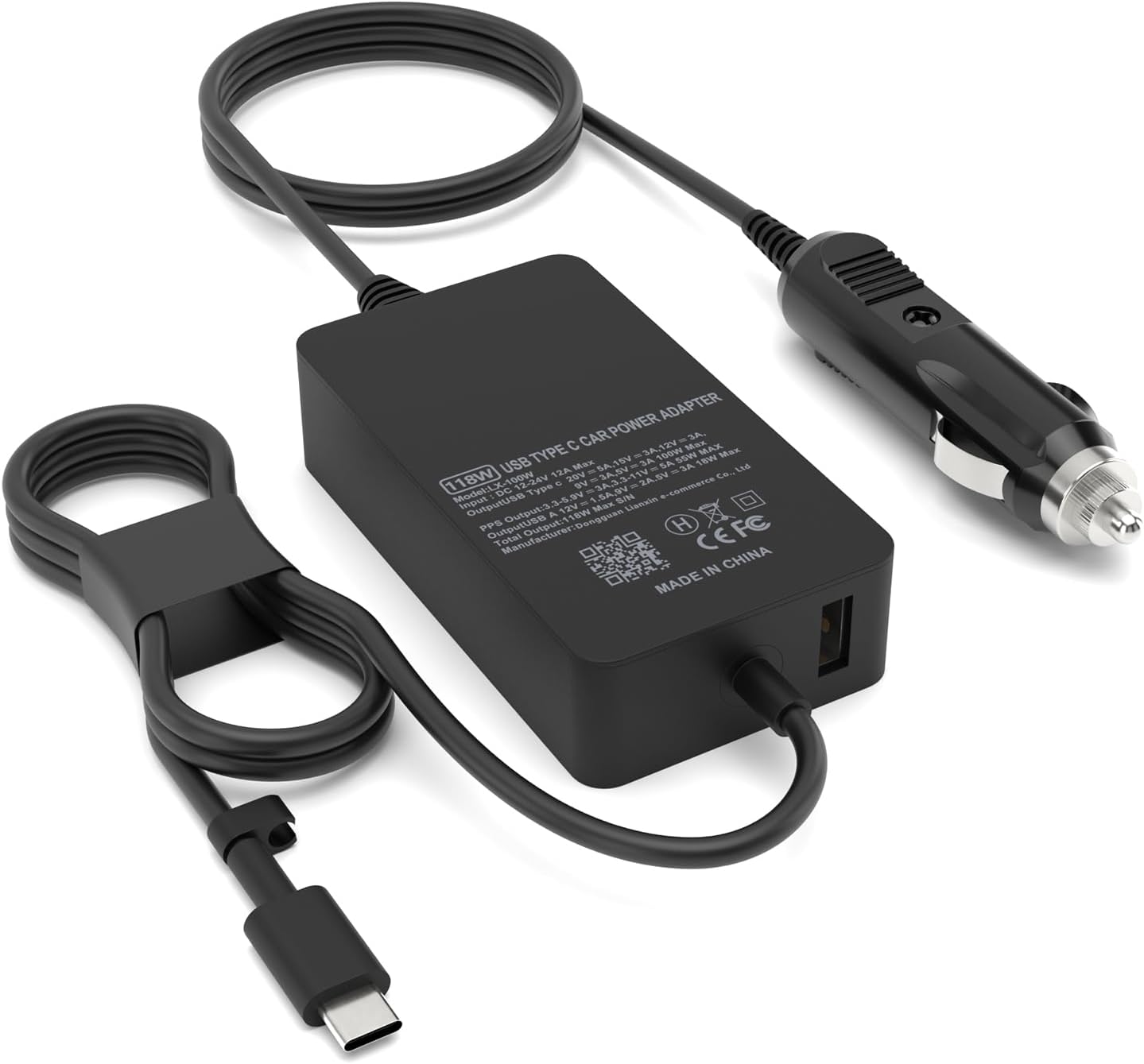100W Laptop Car Charger USB C for Dell, MacBook, HP, Lenovo