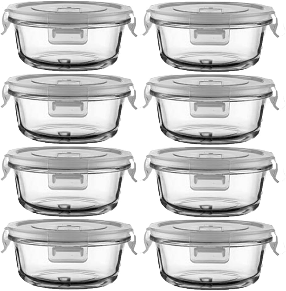 16PC Round Glass Food Storage Containers for Meal Prep and More