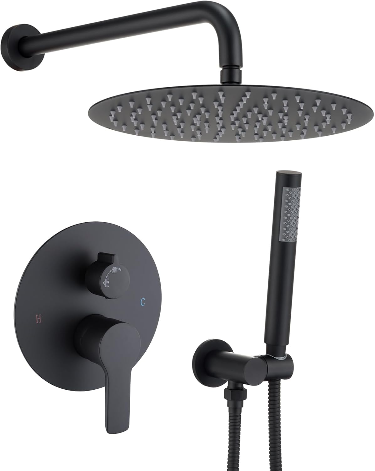 Iribber Matte Black Shower System with 12 Inch Rain Shower Head