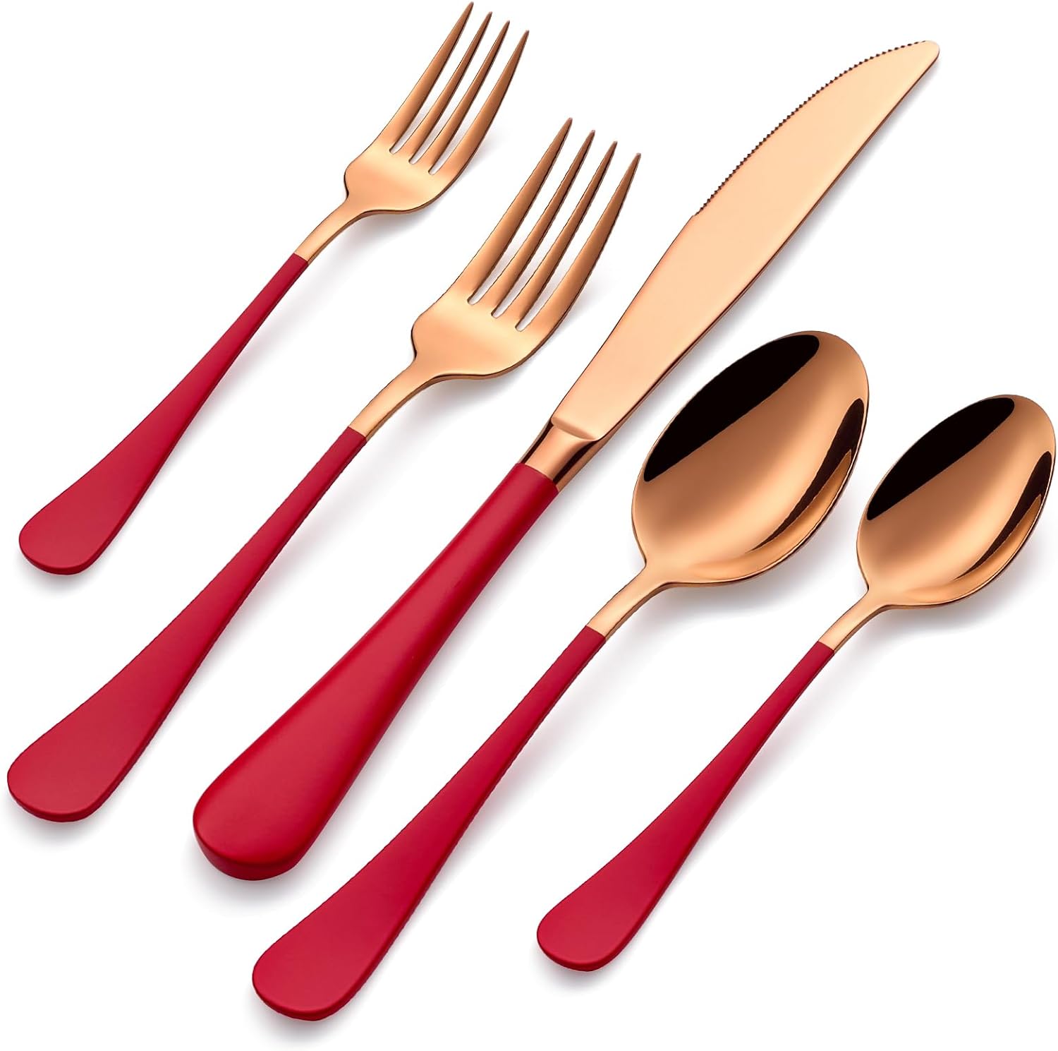 20-Piece Rose Gold and Red Stainless Steel Cutlery Set for 4
