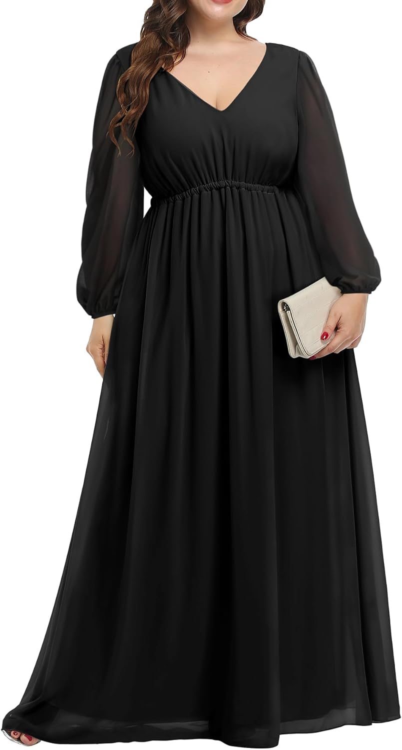 Elegant Plus Size Formal Chiffon Long Maxi Dress for Weddings